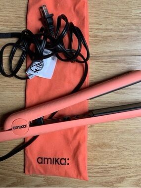 amika Coral-Orange Hair Straightener with Matching Pouch